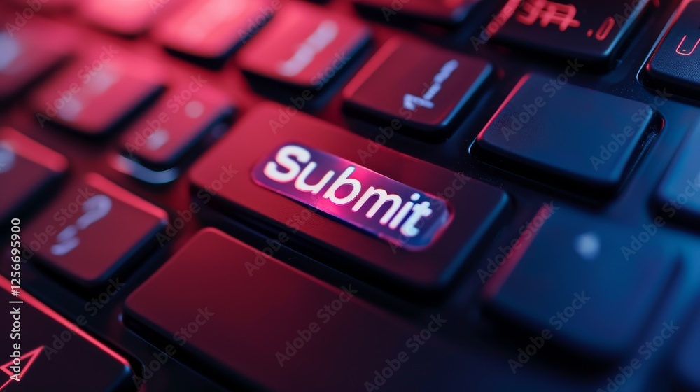A sleek and modern close-up of a keyboard submit button, illuminated with soft tones, showcasing futuristic technology and design. AI generated. A sleek and modern close-up of a keyboard submit button, illuminated with soft tones, showcasing futuristic technology and design. AI generated.