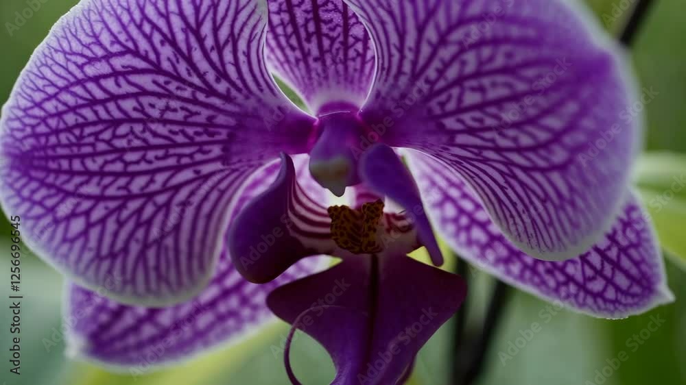 Close-up of a purple orchid with intricate patterns, macro photography showcasing natural beauty and detail Close-up of a purple orchid with intricate patterns, macro photography showcasing natural beauty and detail