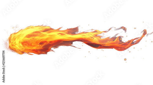 Realistic fireball flying on transparent background with embers