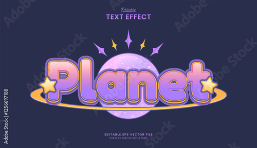 decorative purple planet editable text effect design
