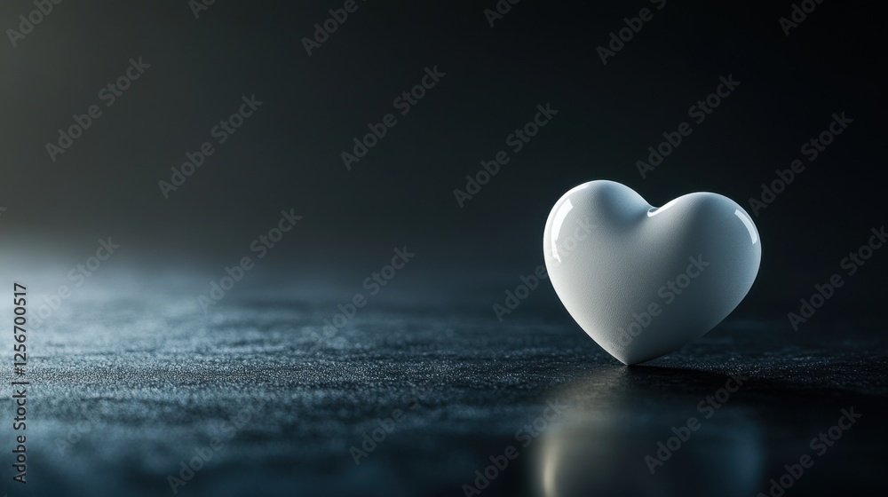 Elegant White Heart-Shaped Object on Dark Background with Soft Light Reflection and Subtle Texture Details