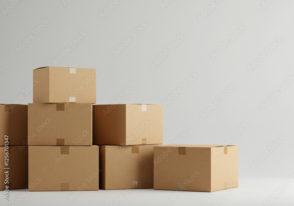 Fototapeta premium Stack of Cardboard Boxes on a White Background