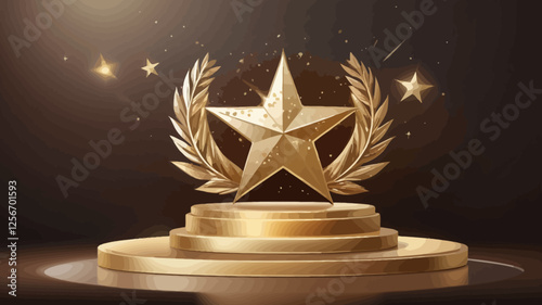 A luxurious gold star award podium, ideal for competition winners, leadership recognition, and excellence awards.