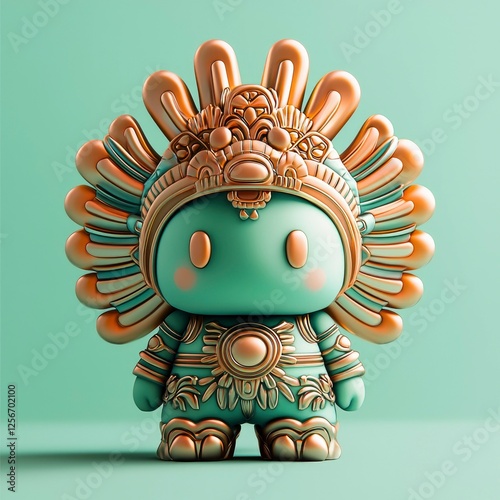 Ornate Figurine in Bronze and Mint Green, 3D Rendered Character