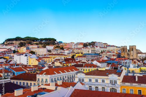 Aerial view of Alfama district, one of the oldest neighborhoods in Lisbon, Portugal photo