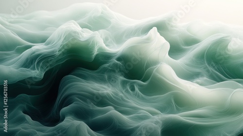 Ethereal green waves undulating in soft light, creating a serene and tranquil oceanic atmosphere