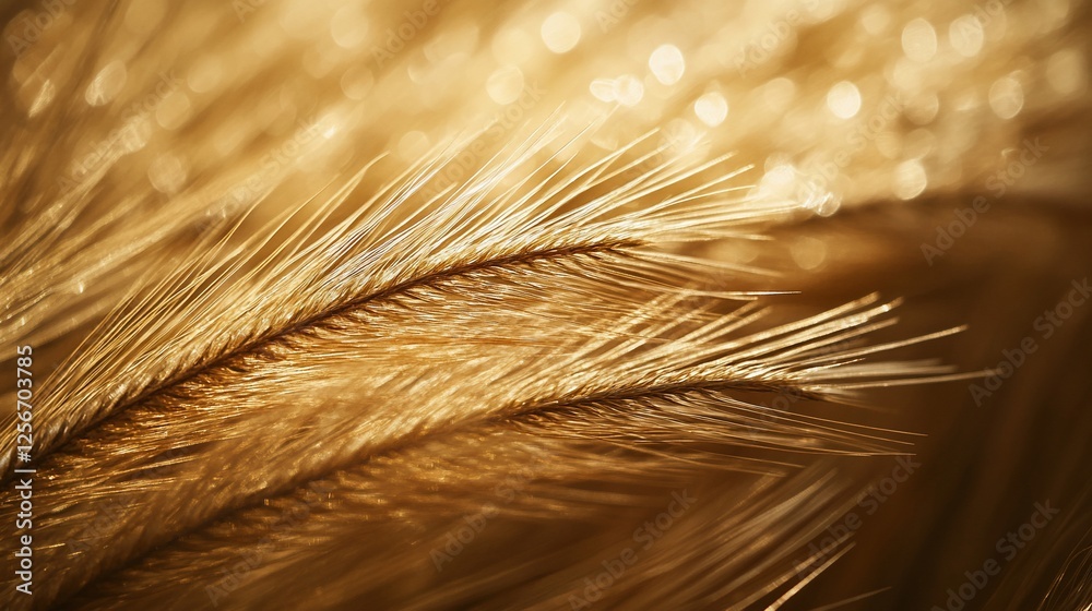 Close-up of golden feathers with bokeh background. Close-up of golden feathers with bokeh background.
