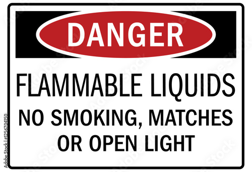 No smoking sign flammable liquids. No smoking, matches or open light