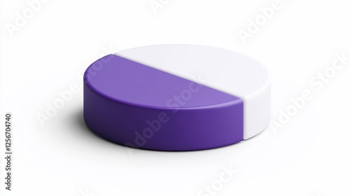 Half purple, half white 3D pie chart on white background.