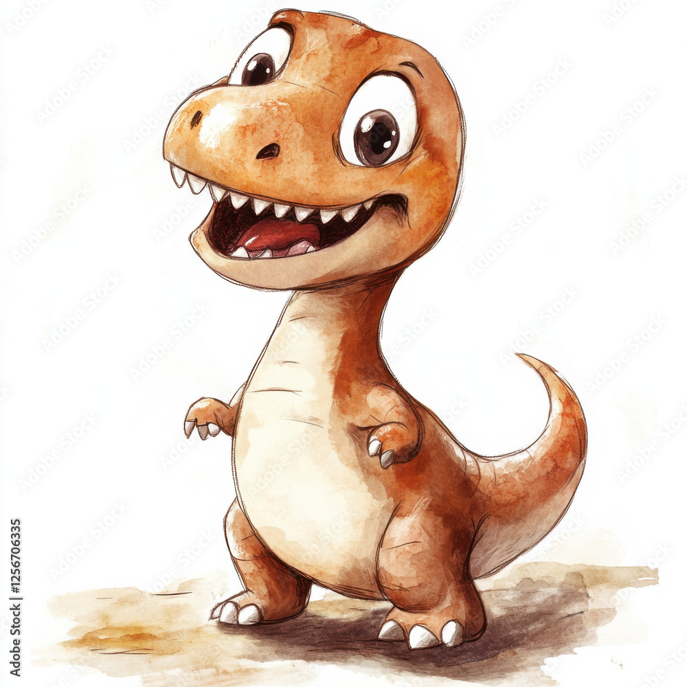 Fototapeta premium dibujo de dinosaurio simple infantil sonriente, tonos marrones