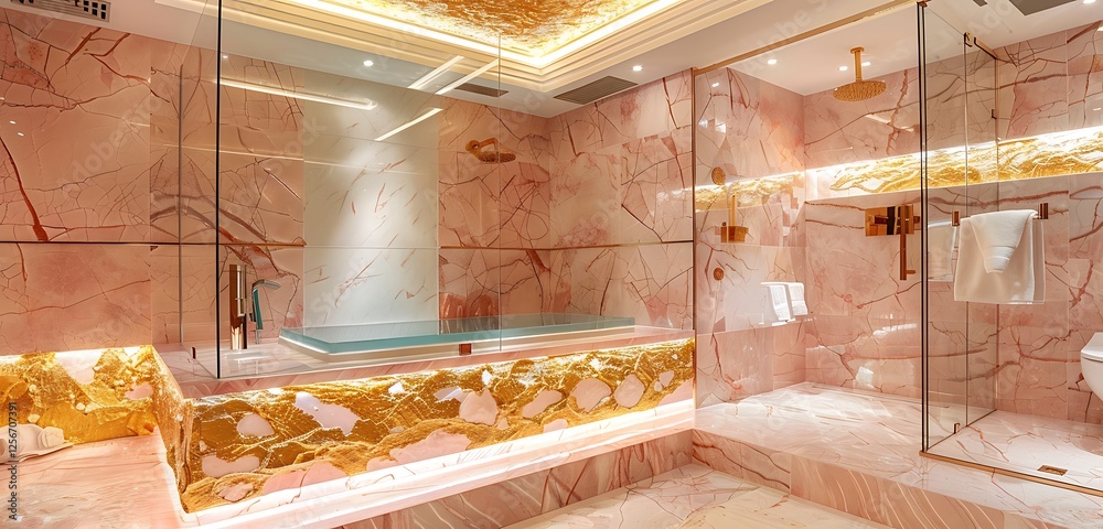 Obraz premium colorful marble interior background with bath tub and bathrooms luxurious design in the colorful texture of the wall view fully bright background 
