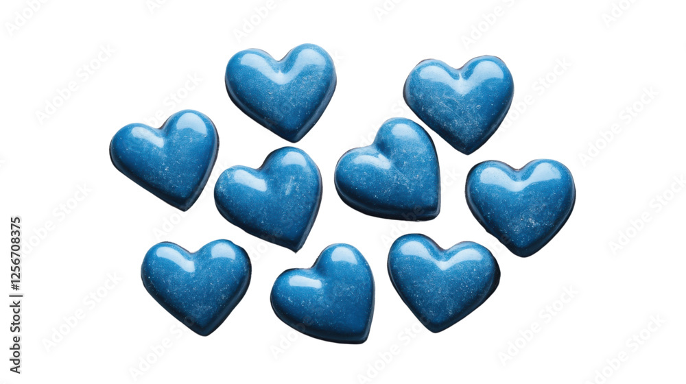 Blue hearts floating on transparent background representing love and affection Blue hearts floating on transparent background representing love and affection