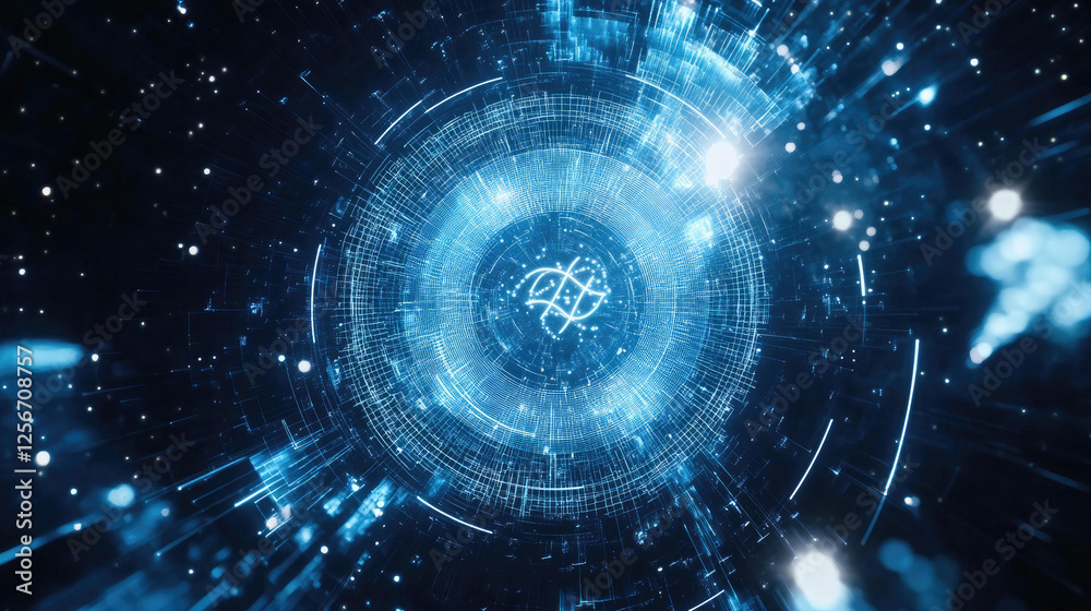 Abstract Futuristic Technology Background with Glowing Circular Network and Data Streams Abstract Futuristic Technology Background with Glowing Circular Network and Data Streams