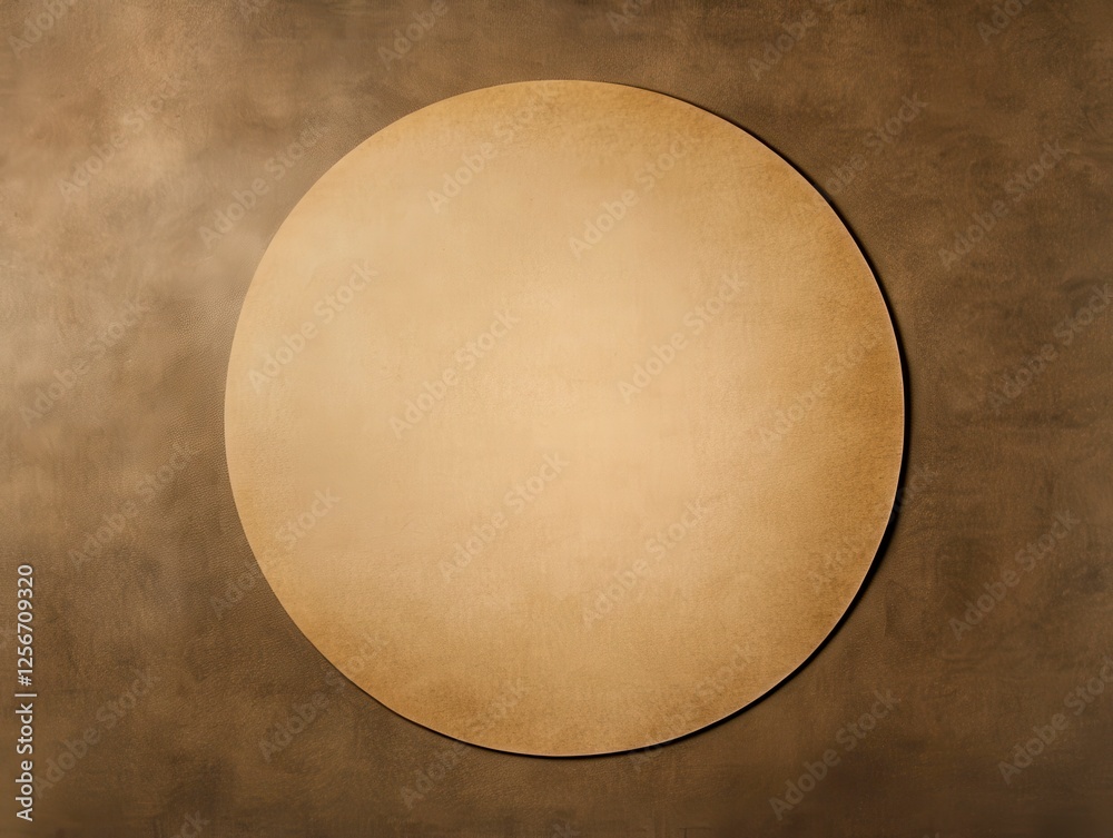 Round Cardboard Disc on Brown Leather Texture Creates a Stylish Background for Design Projects. Round Cardboard Disc on Brown Leather Texture Creates a Stylish Background for Design Projects.
