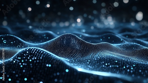 Abstract blue particle wave background.