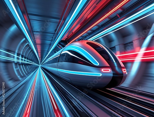 Wallpaper Mural A high-tech bullet train moving at high speed through a glowing neon tunnel, representing the future of smart transportation, advanced railway systems, and innovation in travel technology

 Torontodigital.ca