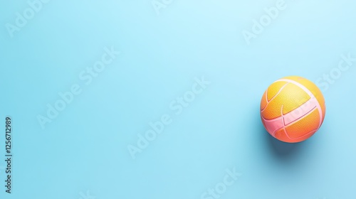 Vibrant orange and pink basketball resting on a soft blue background, perfect for sports themes