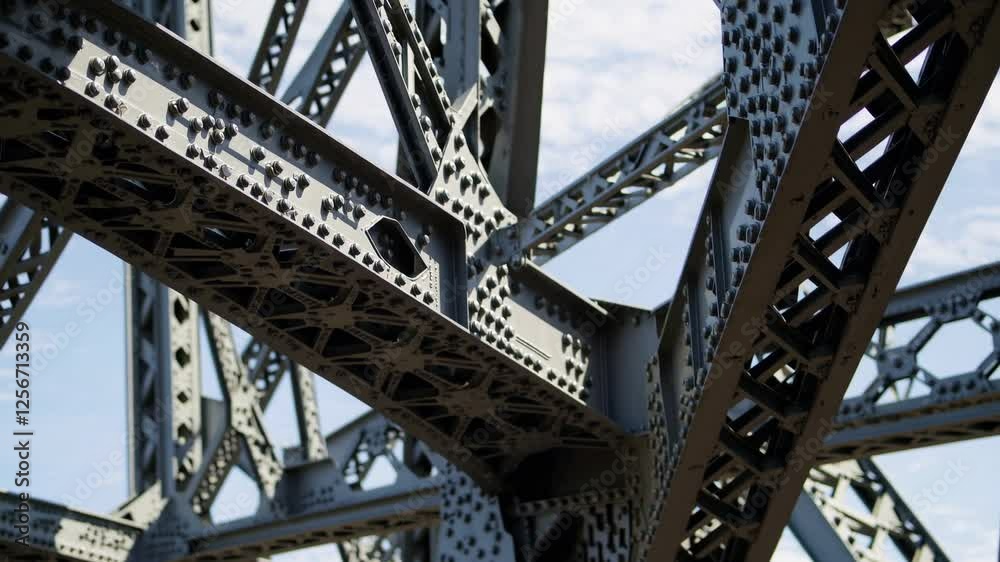 Close-up of riveted steel bridge structure, geometric patterns and textures. Close-up of riveted steel bridge structure, geometric patterns and textures.