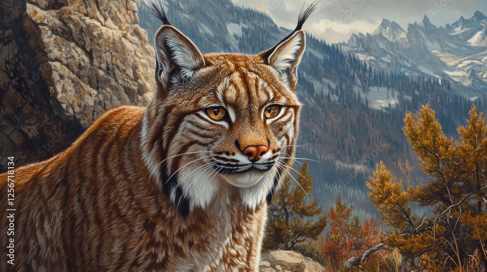 Fototapeta premium Majestic Lynx In A Mountainous Autumn Landscape