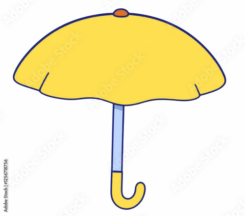 Cartoon Style Umbrella with Yellow Color and Curved Handle Isolated on White Background.