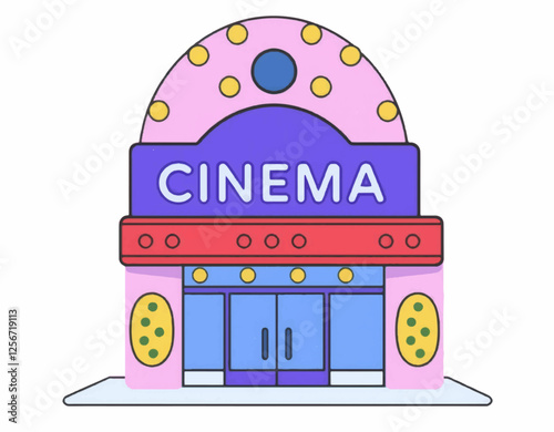 Cartoon, Hand drawing Style Cinema in Neon Purple Isolated White Background