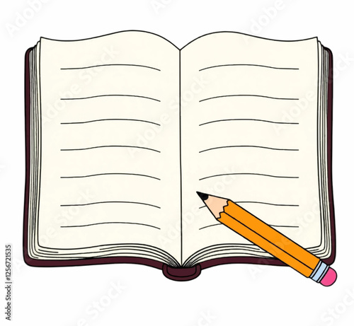Illustration Notebook Open Isolated White Background for Study Game Button