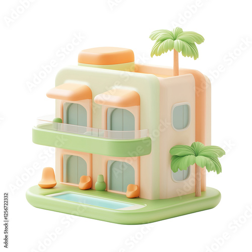 Wallpaper Mural hotel, resort, single 3d icon, minimalism, Glassmorphism style, Isometric,  Torontodigital.ca