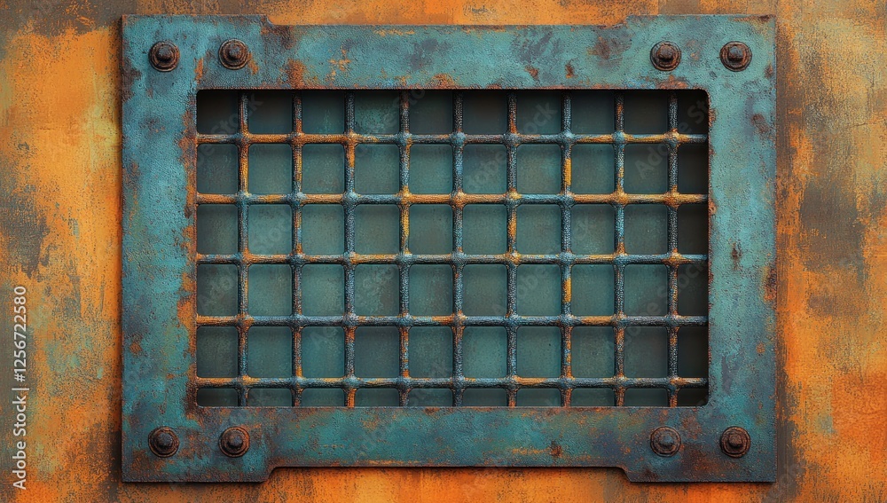 Naklejka premium Rustic Metal Grate: A Teal and Orange Industrial Design
