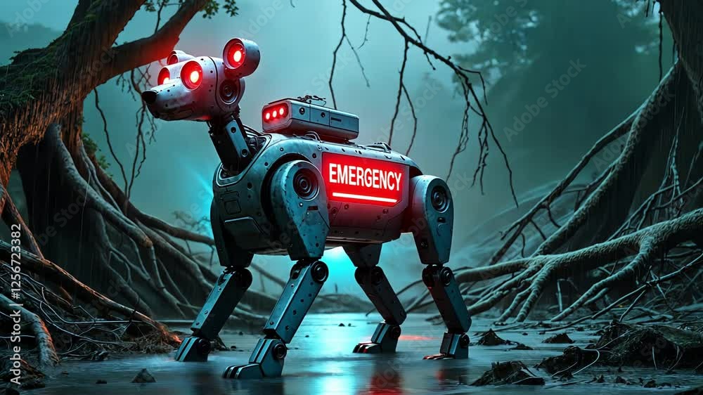 A Futuristic Robotic Dog Roaming in an Enchanted Forest Environment