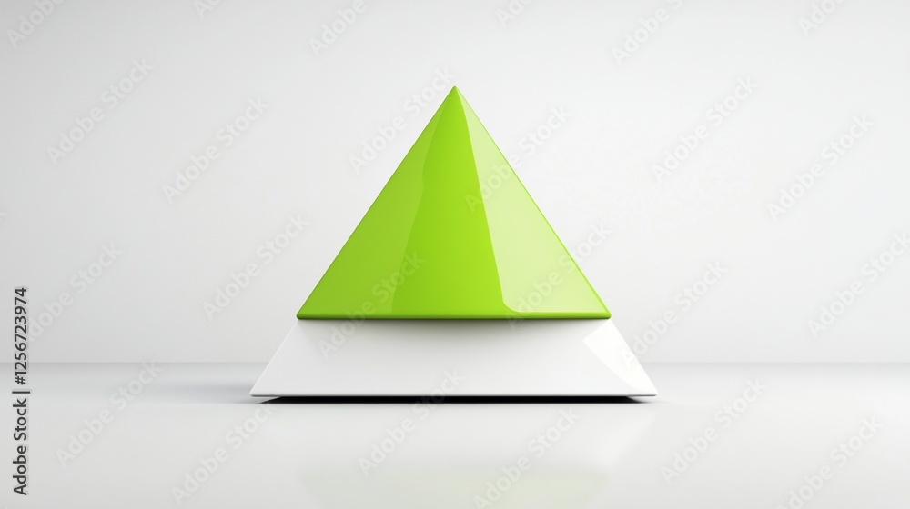Green and white pyramid shape on white background. Green and white pyramid shape on white background.