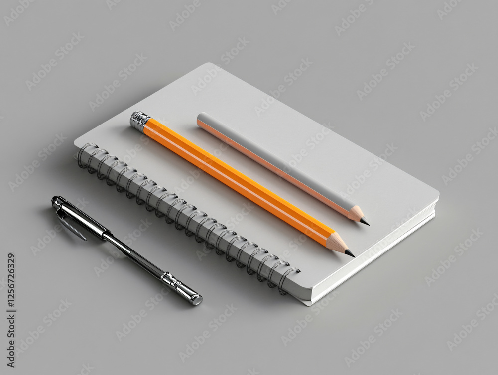 Minimalist stationery set pencil notebook eraser pen study workspace school office supplies writing academic tools clean modern design professional 3D model educational concept cover paper blank Minimalist stationery set pencil notebook eraser pen study workspace school office supplies writing academic tools clean modern design professional 3D model educational concept cover paper blank
