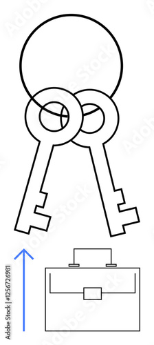 Two crossed keys symbolize unlocking potential arrow directs toward a briefcase, suggesting career growth. Ideal for career success, opportunity, business goals, entrepreneurship, motivation, keys