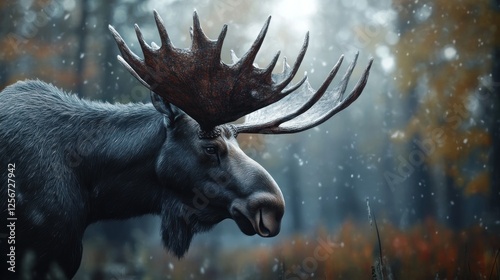 Majestic moose in snowy autumn forest photo