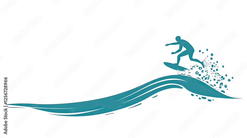 Fototapeta premium Surfer riding a wave, showcasing dynamic movement against a minimalist background