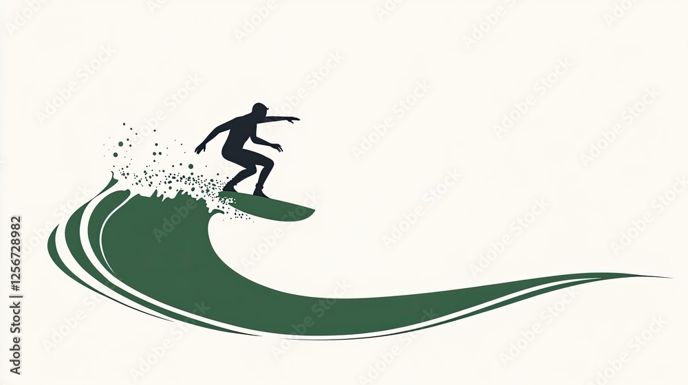 Silhouette of a surfer riding a wave with a splash, representing the thrill of surfing Silhouette of a surfer riding a wave with a splash, representing the thrill of surfing
