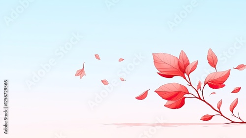 Delicate pink leaves drifting gently against a serene blue sky, evoking a sense of tranquility