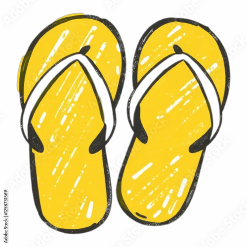 Illustration of a Pair of Yellow Slippers, Perfect for Comfort and Casual Wear Designs