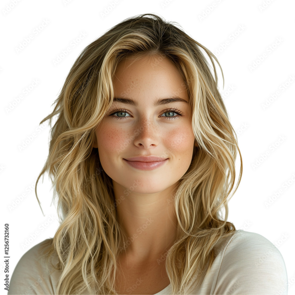 Beautiful Blonde Woman Smiling, Isolated on transparent background Beautiful Blonde Woman Smiling, Isolated on transparent background