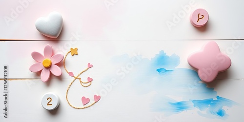 Watercolor illustration of a cute infant on a wooden board, pastel, colors, concept