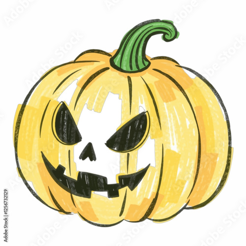 Illustration of a Classic Halloween Pumpkin with a Carved Face, Great for Spooky and HolidayThemed Graphics