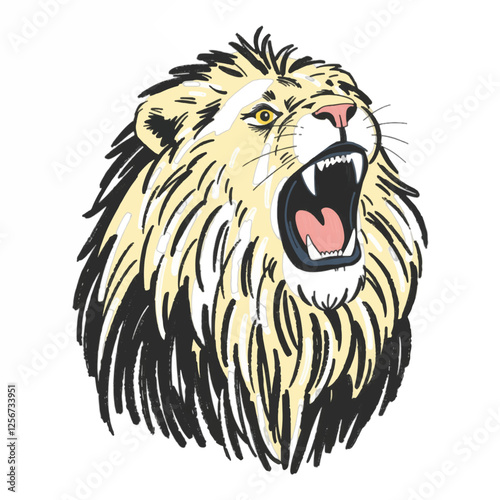 Illustration of a Roaring Lion’s Head, Perfect for Strength, Power, and WildlifeInspired Art