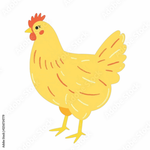 Illustration of a Bright Yellow and Light Brown Chicken
