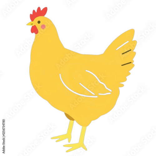 Illustration of a Bright Yellow and Light Brown Chicken