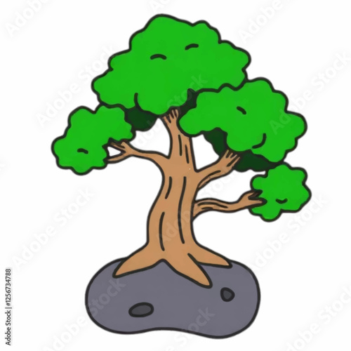 Illustration of a Bonsai Tree in Elegant Form