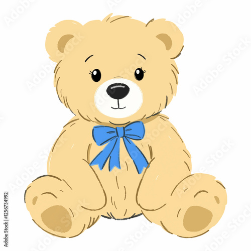 Illustration of a Beige Teddy Bear, Ideal for Childhood, Toy, and Comfort Themed Artwork