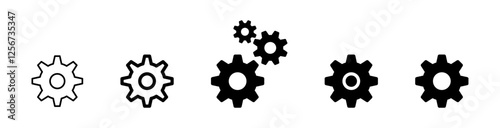 Settings Gear icon set, black gear wheel icons collection. Cogwheel vector icon . options icon process sign