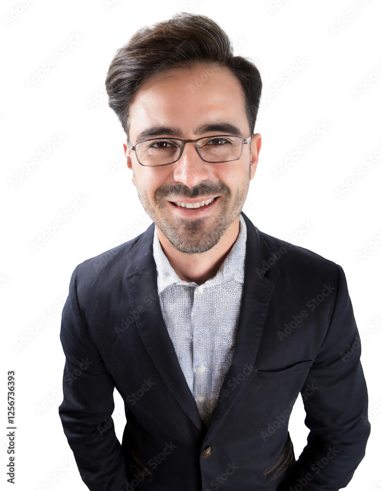 Portrait of only one Man. White Background.