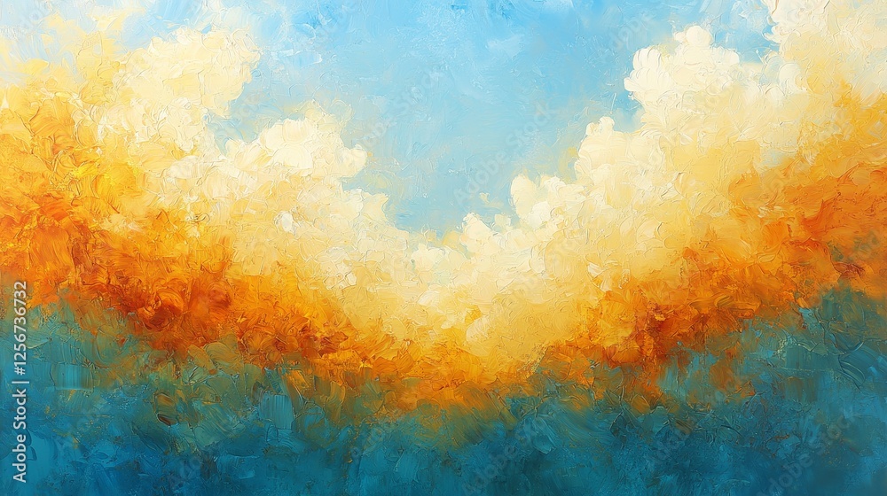 Fototapeta premium A vibrant abstract sky featuring soft clouds in shades of orange and blue, evoking a serene and uplifting atmosphere.