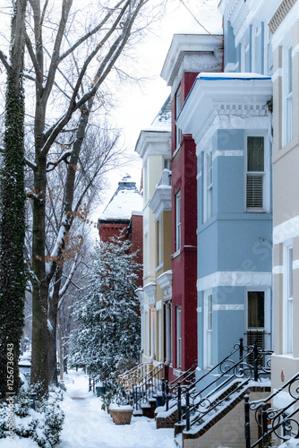 Wallpaper Mural Snow Covered Row Home in Georgetown with Snow Falling Torontodigital.ca