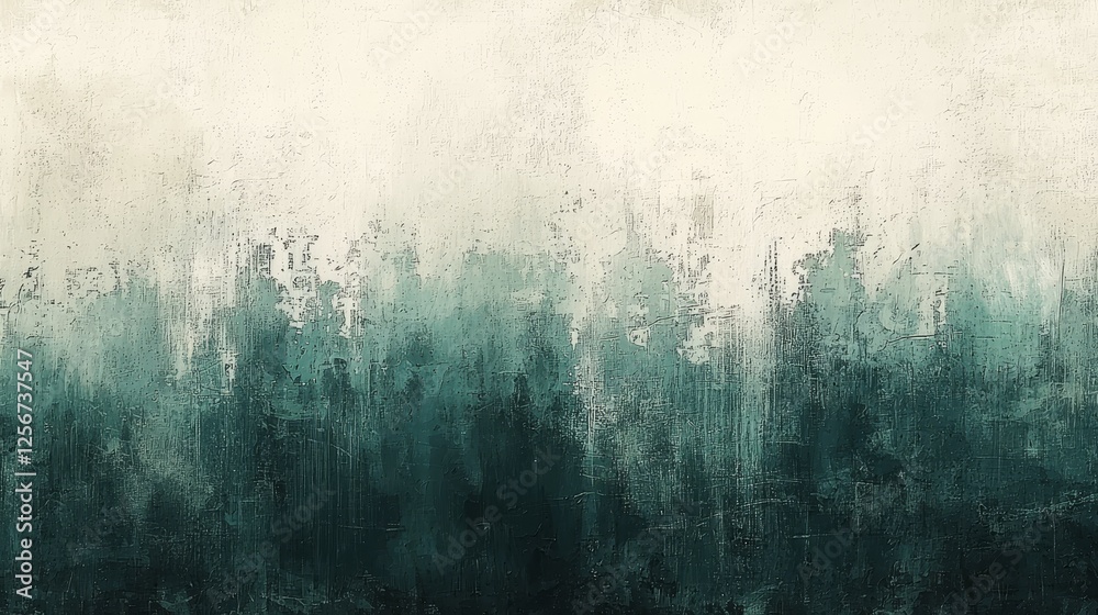Obraz premium A serene abstract painting featuring dark green hues fading into a lighter background, creating a calming and textured visual effect.